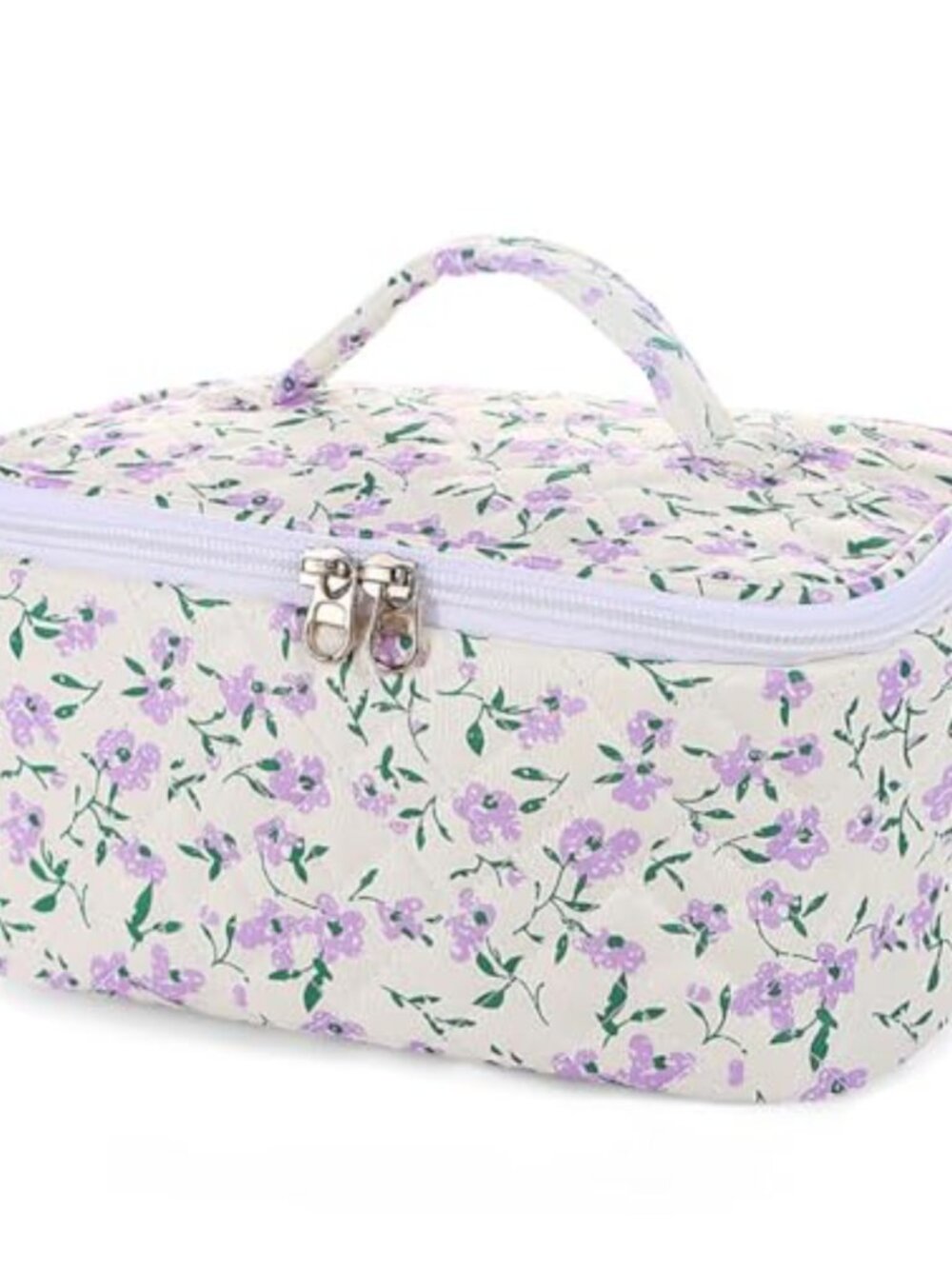 Quilted Cotton Cosmetic Bag Travel Toiletry Organizer with Zipper Handle